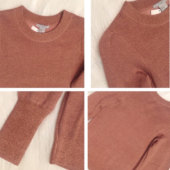 NWT Metallic Sparkle Rose Gold Fine Knit Sweater - Picture 8 of 8